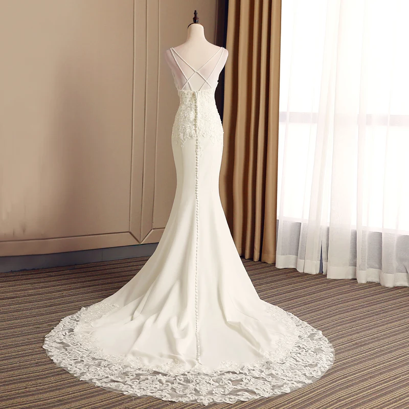 Элегантное платье с v образным вырезом кружево бисером и хрусталем Vestidos De Novia