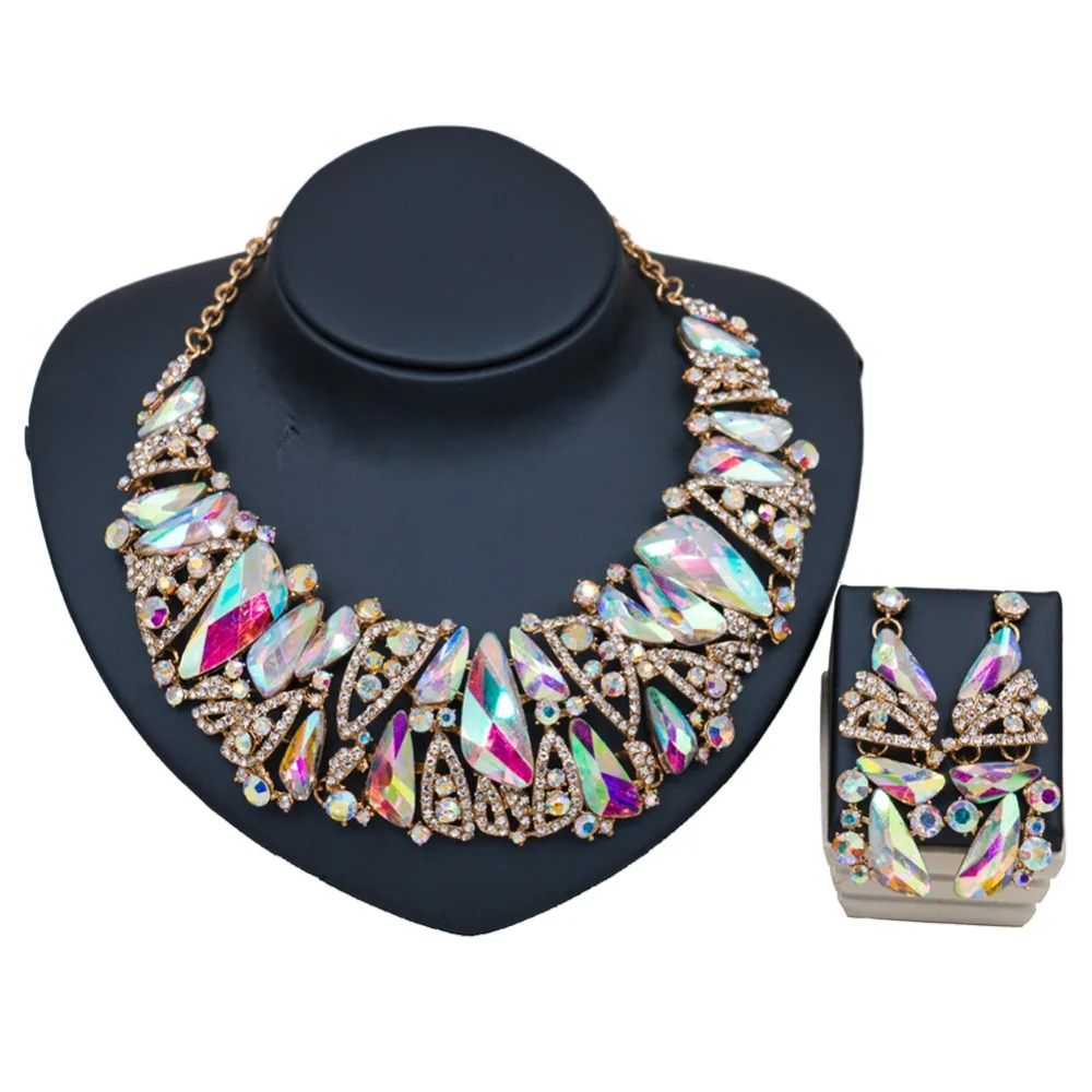 Женский ювелирный комплект из колье и серёг с австрийским кристаллом|dubai gold jewelry