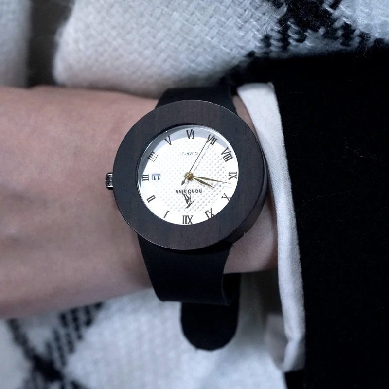 BOBO BIRD C02 мужские и женские круглые деревянные наручные часы с белым циферблатом