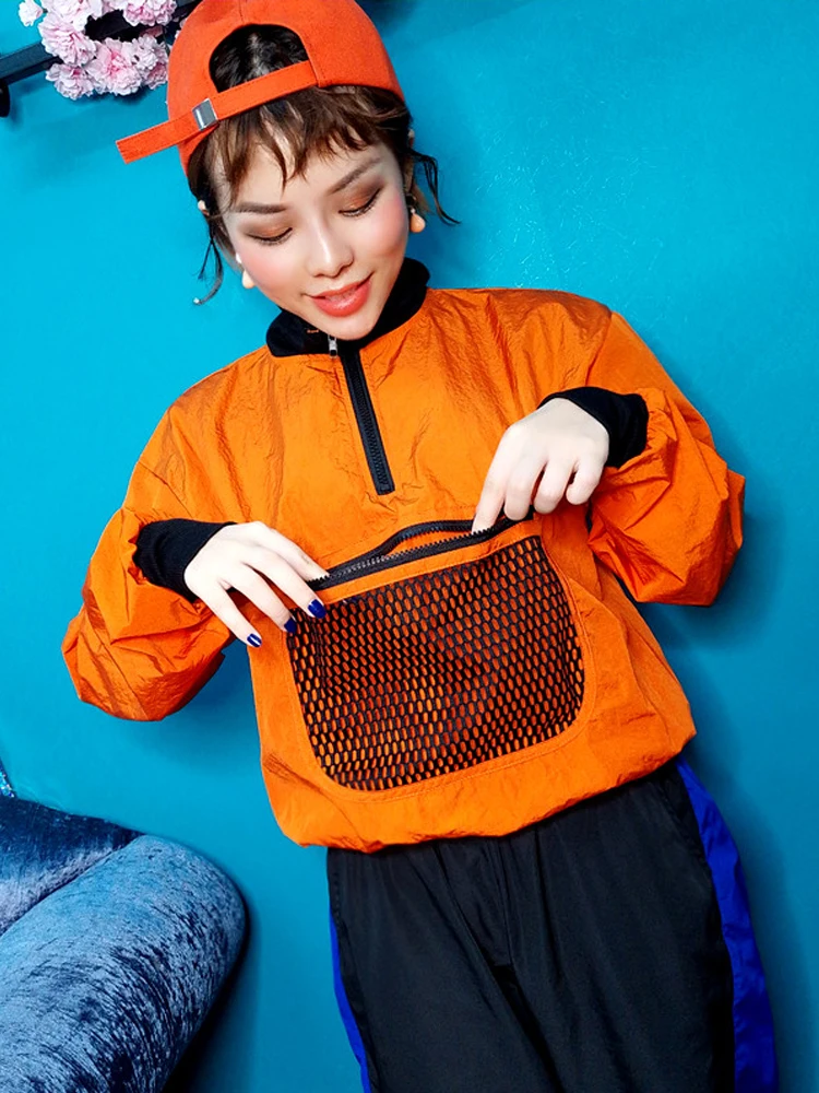 Женская сетчатая Толстовка Athleisure осенняя Спортивная оранжевая толстовка на