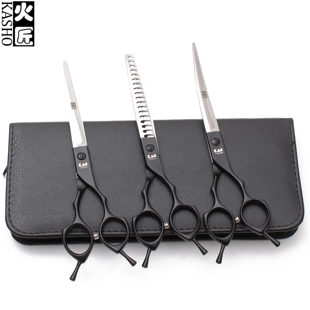 7&quot Japan 440C Kasho Rose Gold Straight Scissors Thinning Shears+UP Curved Shears Animal Grooming Pets Set H3009 | Красота и