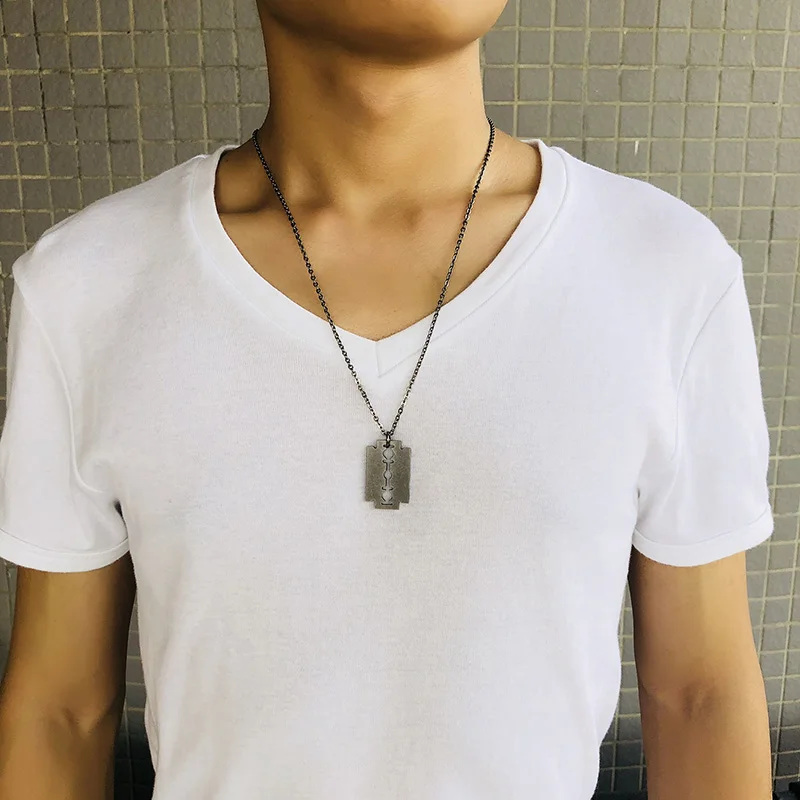 Мужская бритва из нержавеющей стали в стиле стимпанк|razor blade necklace|rock jewelrynecklace men
