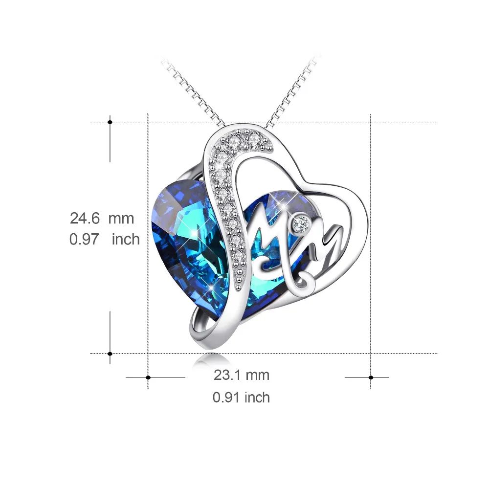 AOBOCO Brand Blue Heart LOVE кулон для мамы ожерелья с кристаллами Сваровски подарочными