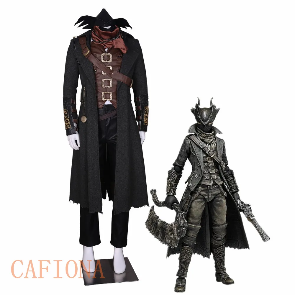 Cafiona Bloodborne cosplay The Hunter Ludwig Cosplay Costume leather vest coat pants hat scarf watch necklace mask 14PCS set