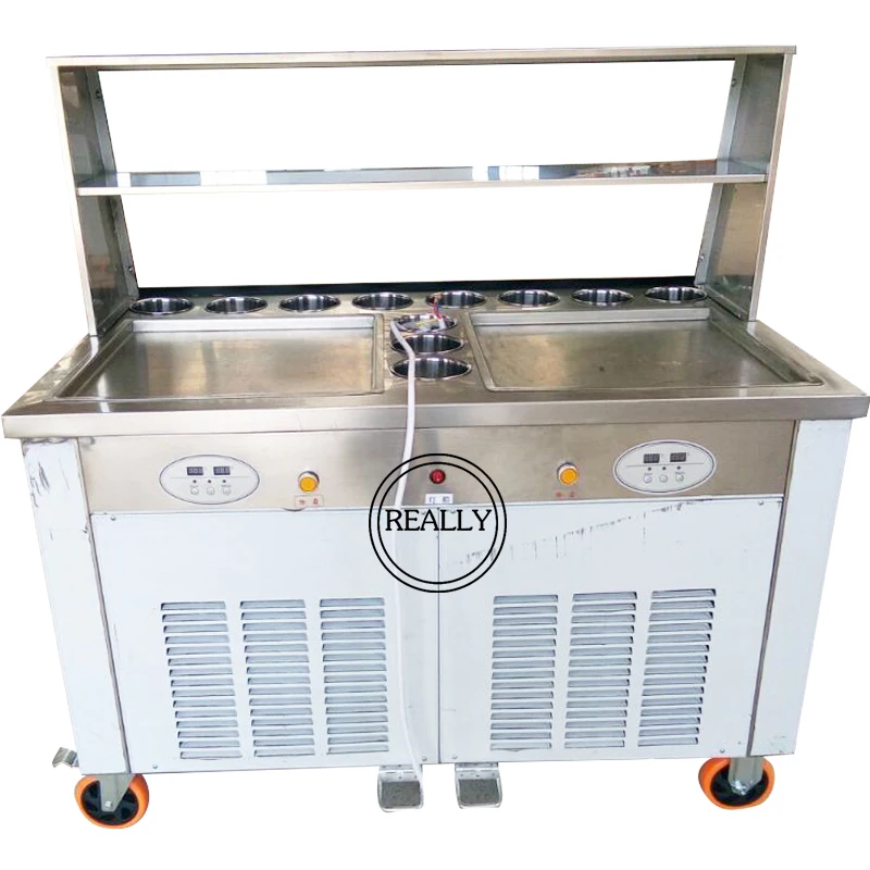 

110V double pan fried icecream machine frying ice rolls maker with 11 tanks with temperature can be adjusted