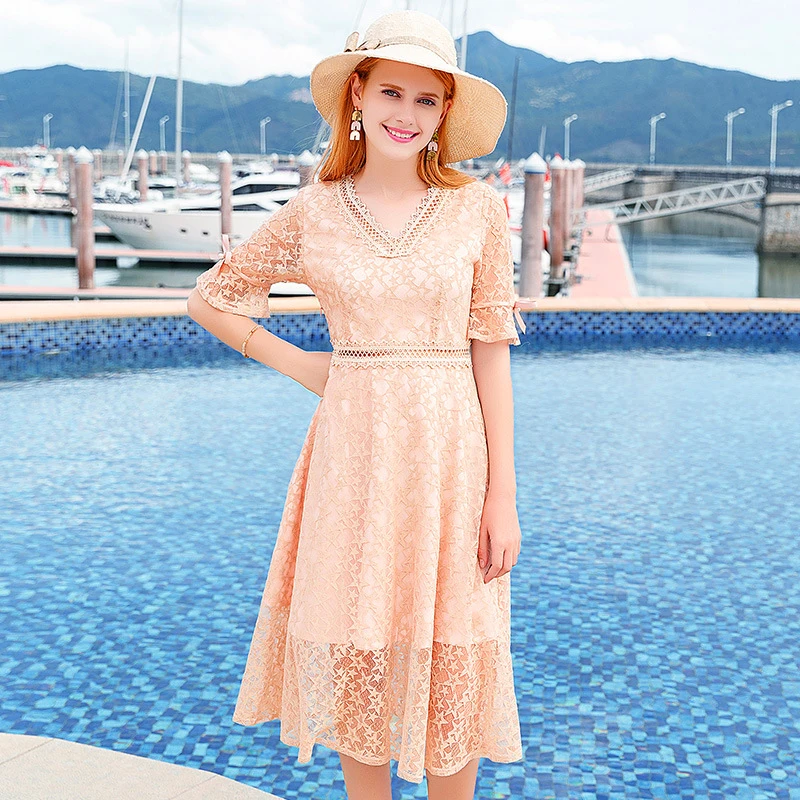 Стильная одежда элегантные кружевные вечерние платье Для женщин v образным