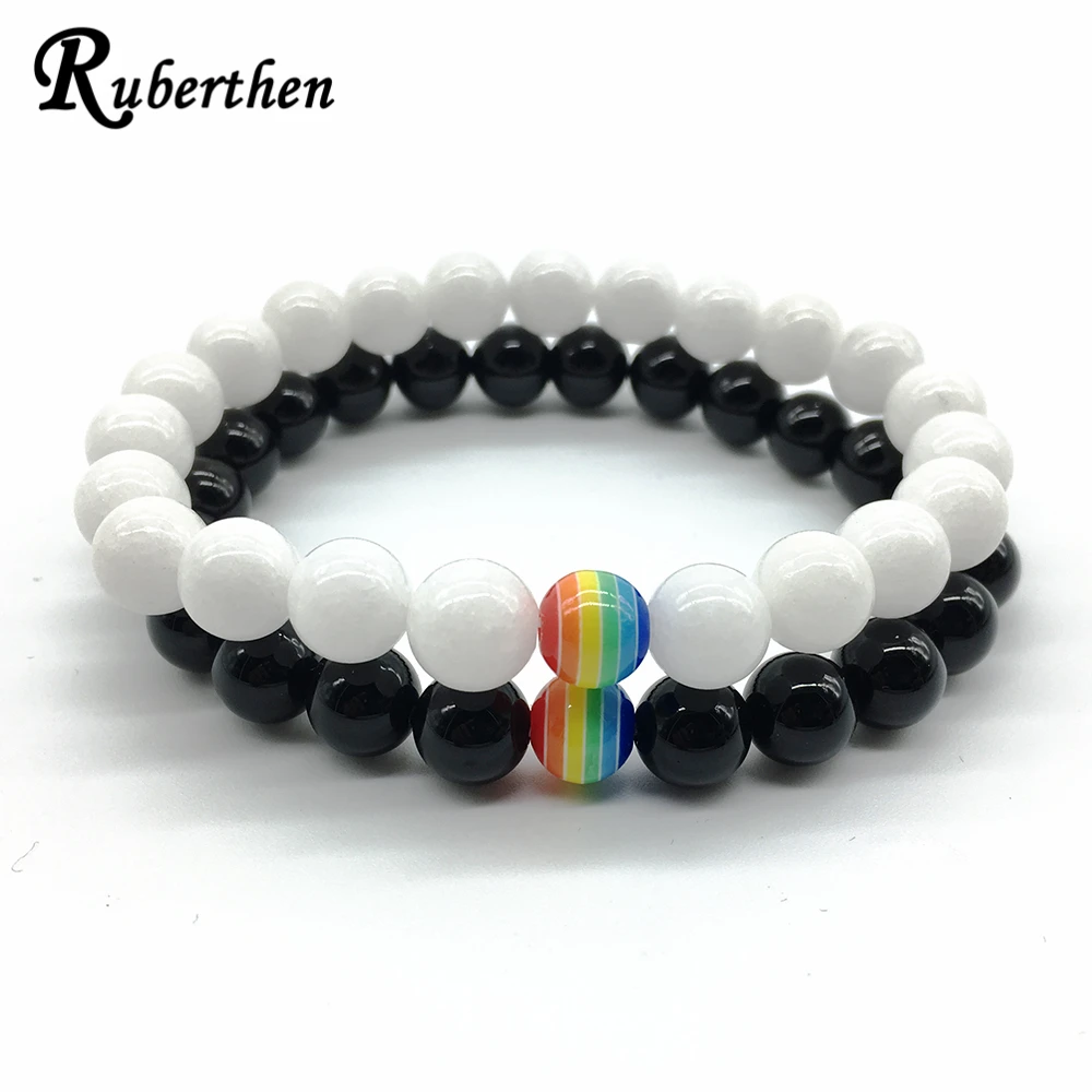 Ruberthen 2018 Новый Дизайн Радужный Браслет 7 цветных бусин браслет черный оникс белый