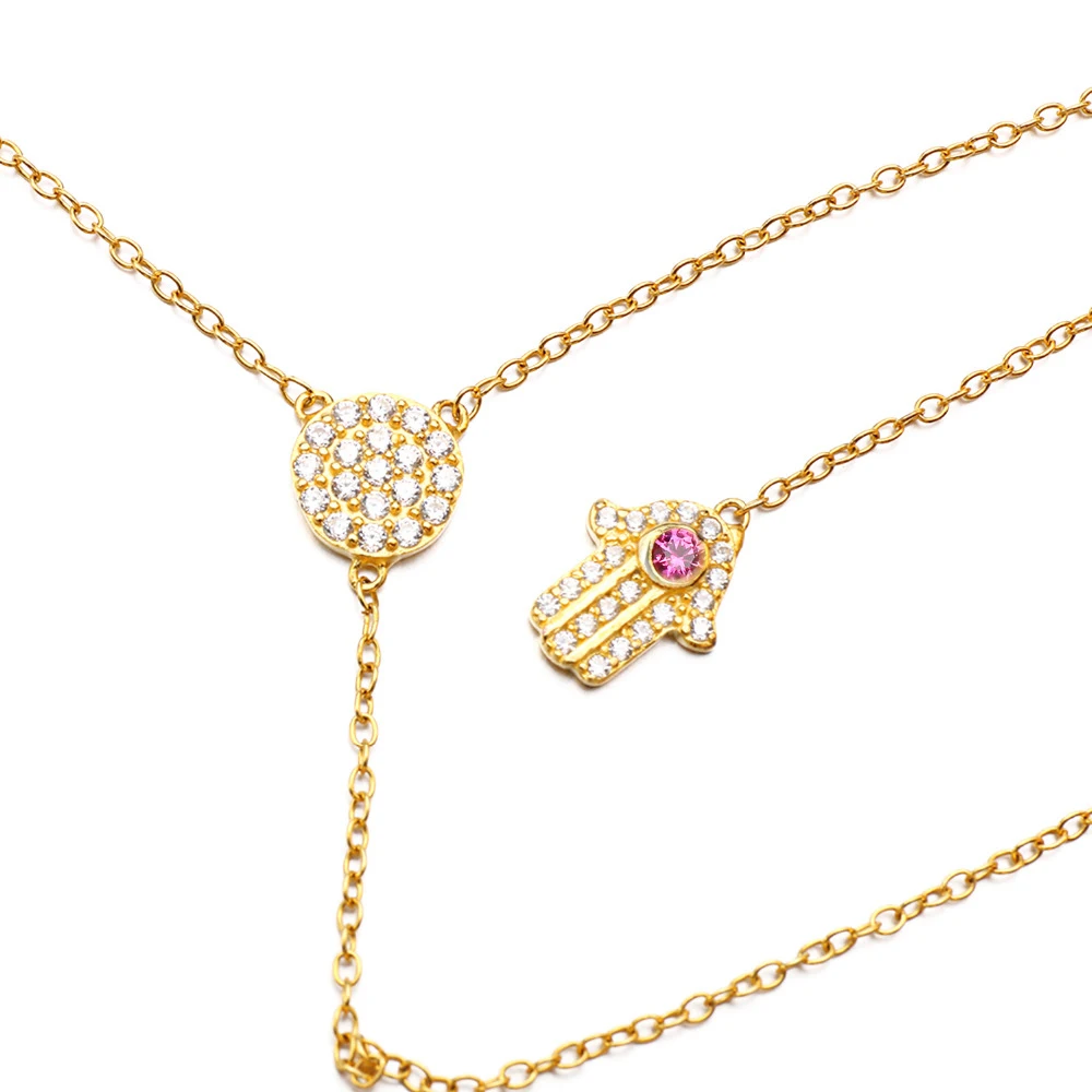 Длинные Сексуальные ожерелья для женщин Lucky Corundum Hamsa Золотой Цвет Белый CZ модные