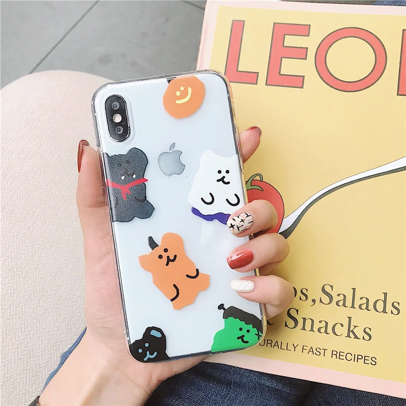 Kindy Сумка-медведь для iPhone 6S 11 Pro Max милый медведь мягкий tpu чехол для iPhone 7 8plus прозрачный силиконовый мультфильм телефон X XR Xs Max