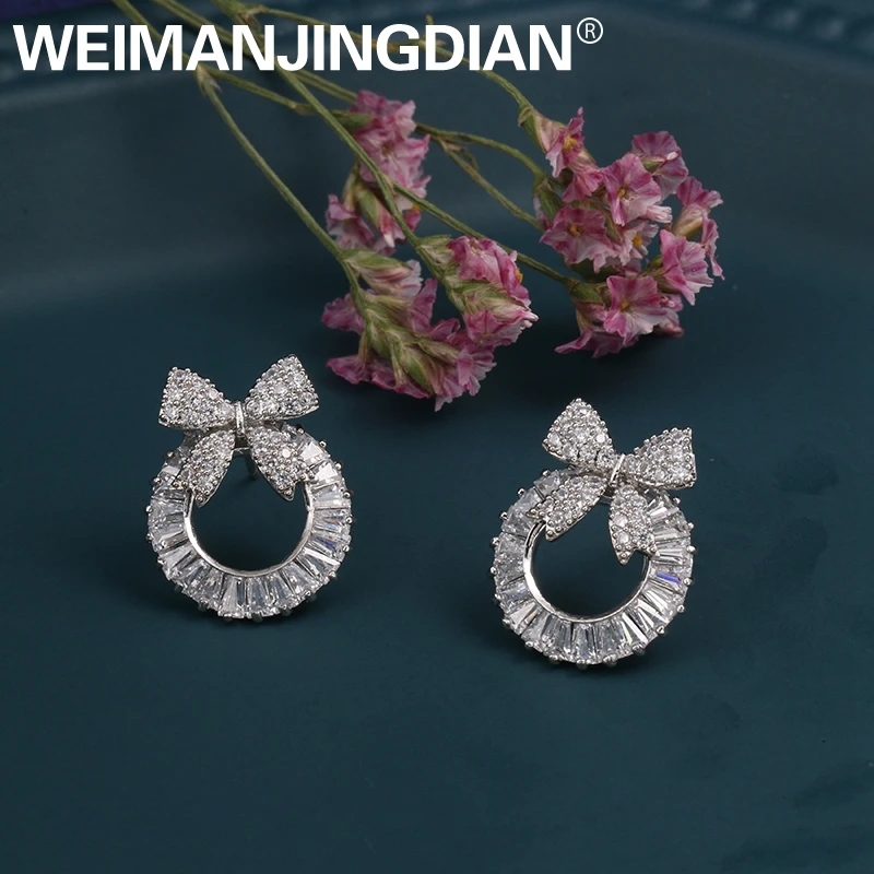 Женские свадебные серьги гвоздики WEIMANJINGDIAN брендовые изысканные с круглым бантом