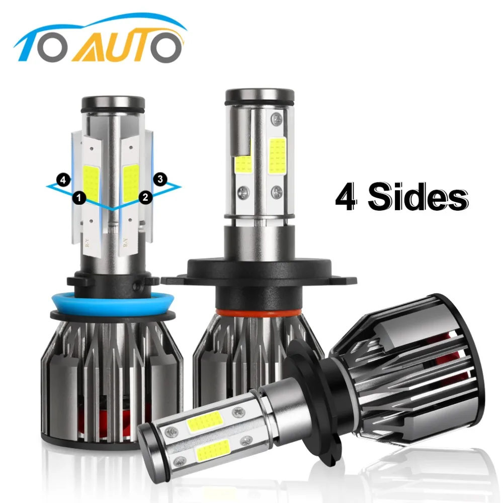 

4 Sides H4 H7 LED H8 H11 9005 HB3 9006 HB4 LED Headlight Kit 10000LM 6000K White 12V 24V Car Lights Bulbs for Auto