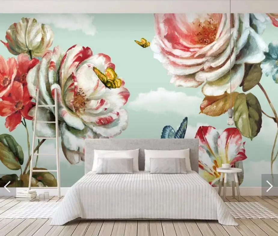 Nordic Vintage Peony Flower Wallpaper 3D Wall Mural for Walls Living Room Painting Watercolor Floral Paper Home Decor | Обустройство