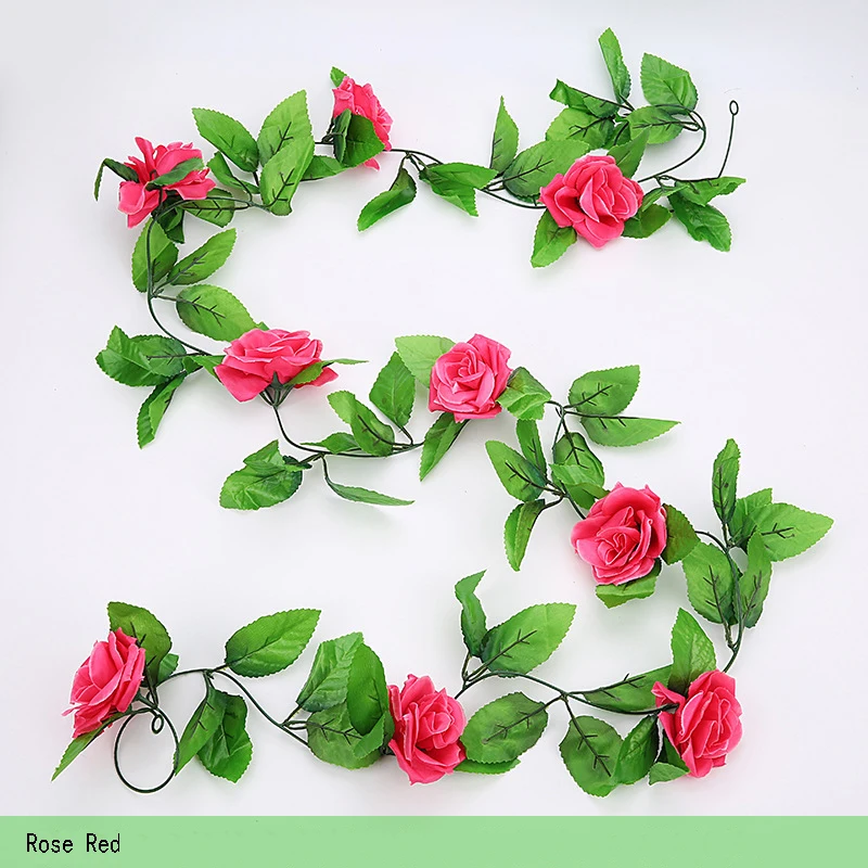 Rose Red 250 см/лот шелковые розы плюща лоза с зелеными листьями для дома Свадебные украшения поддельные листья diy Висячие гирлянды искусственные цветы - Цвет: Rose Red
