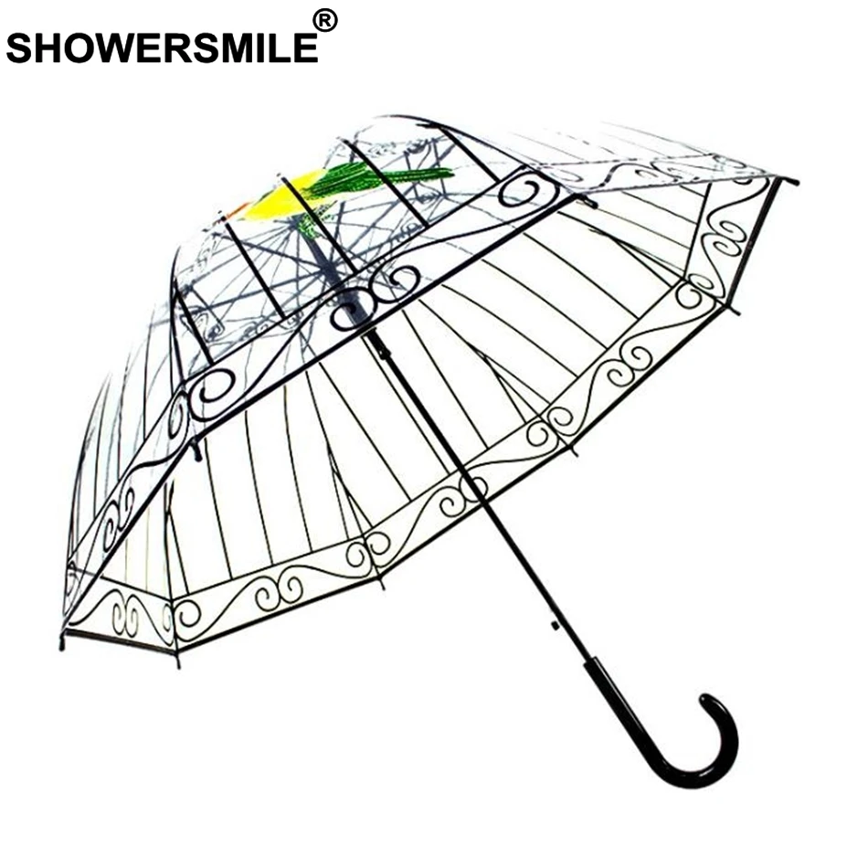 Прозрачный зонтик SHOWERSMILE в британском стиле Apollo женский с длинной ручкой и усами