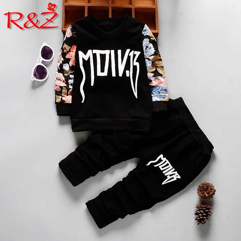 

R&Z children's suit 2019 spring and autumn new boy casual suit children's printing letter sweater trousers two-piece