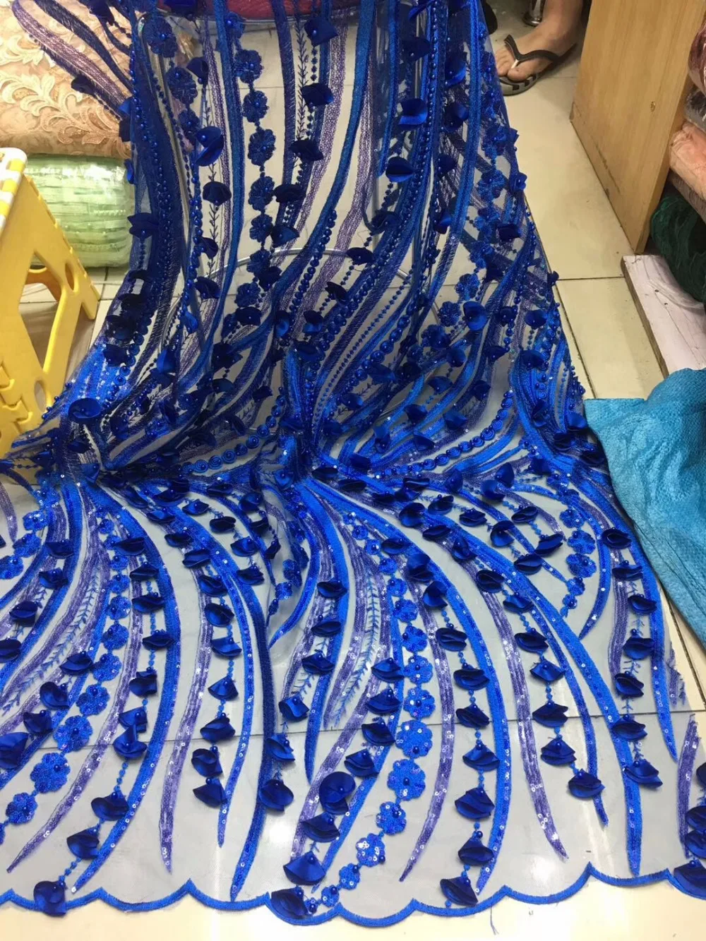Yellow 3D Applique tulle french lace fabric beaded african nigerian fabrics for wedding party dress f10-12zj | Дом и сад