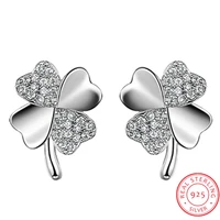 hot sale 925 sterling silver heart earring brincos pendientes lucky clover stud earring for women gift oorbellen s e55