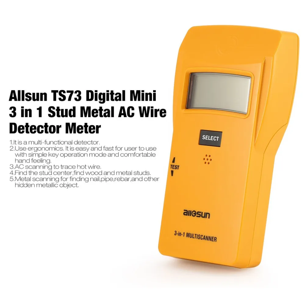 Allsun TS73 цифровой мини 3 в 1 шпилька Металл AC провода детектор метр тестер Ручной