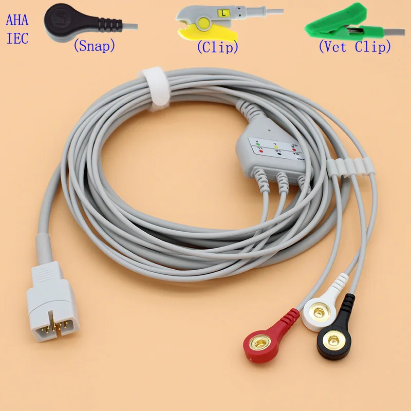 Для MEK 3 lead ecg cable MP1000 MP600 MP500 one piece DB9 leading and leadwire Snap Clip Vet clip AHA или IEC TPU cable| |