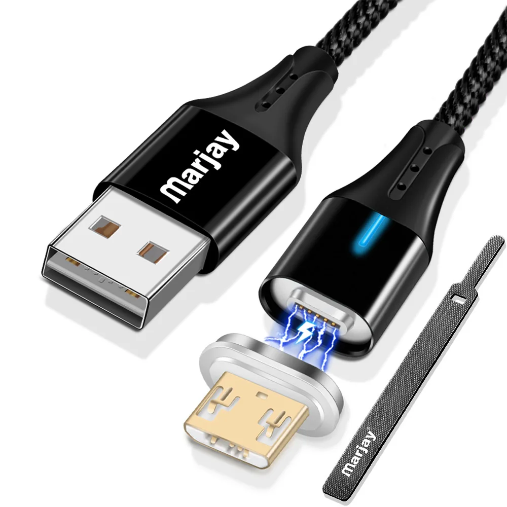 Магнитный Micro USB кабель Marjay для быстрой зарядки 1 м 2 м для samsung Xiaomi Магнитный кабель Micro USB кабель для передачи данных для мобильного телефона
