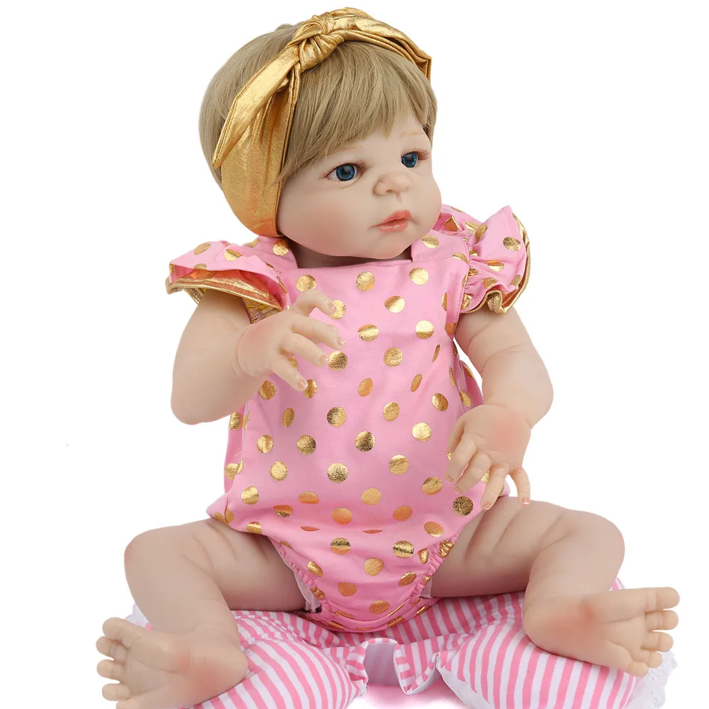 

22"55 cm Newborn Doll Silicone Vinyl Dolls Reborn Babies Cute Girl bath Toys For children Birthday Gifts blond hair blue eyes