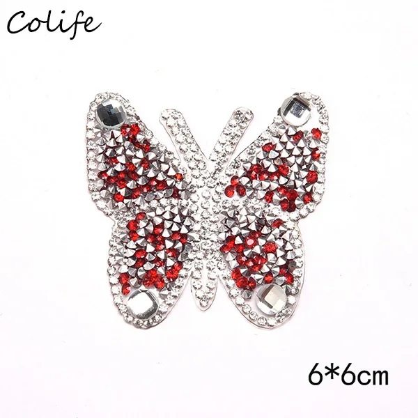 Красный DIY Butterfly Elegant Iron Patches For Clothing Sew On Sequin Applique With Rhinestone Dress Patches Decals Bag - Цвет: Красный