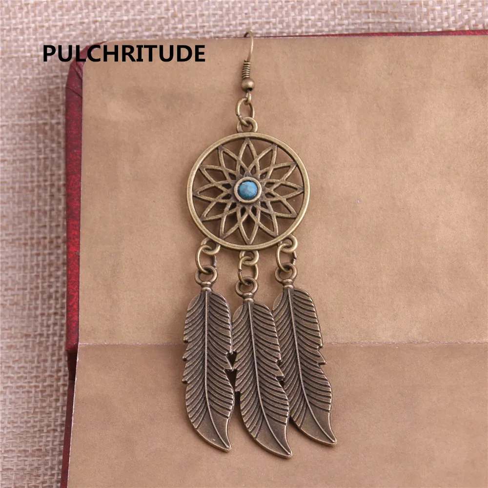 PULCHRITUDE 4 шт. 2 пары металлическая античная бронза серебряное дерево перо Синий