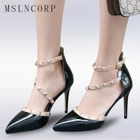 size 34 47 fashion women pumps fashion new design rivets women sandals high heels summer sexy pointed toe party wedding shoes