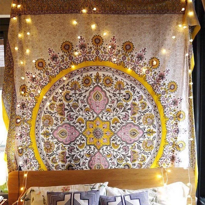 

Floral Medallion Tapestry Gold Indian Headboard Wall Hanging Home Decor Mandala Tapestry Celestial macrame wall hanging Decor