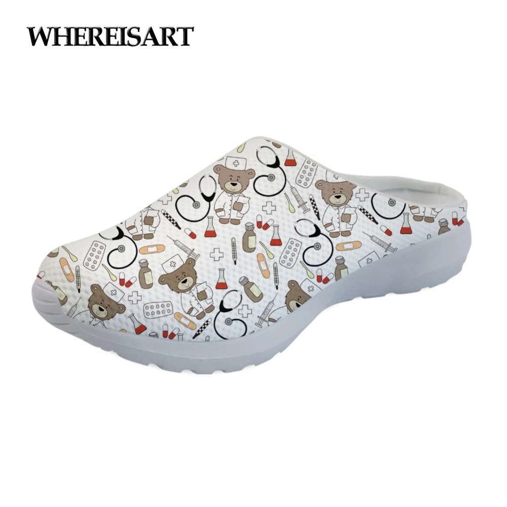 WHEREISART/женские домашние сандалии летняя дышащая обувь с медвежонком для