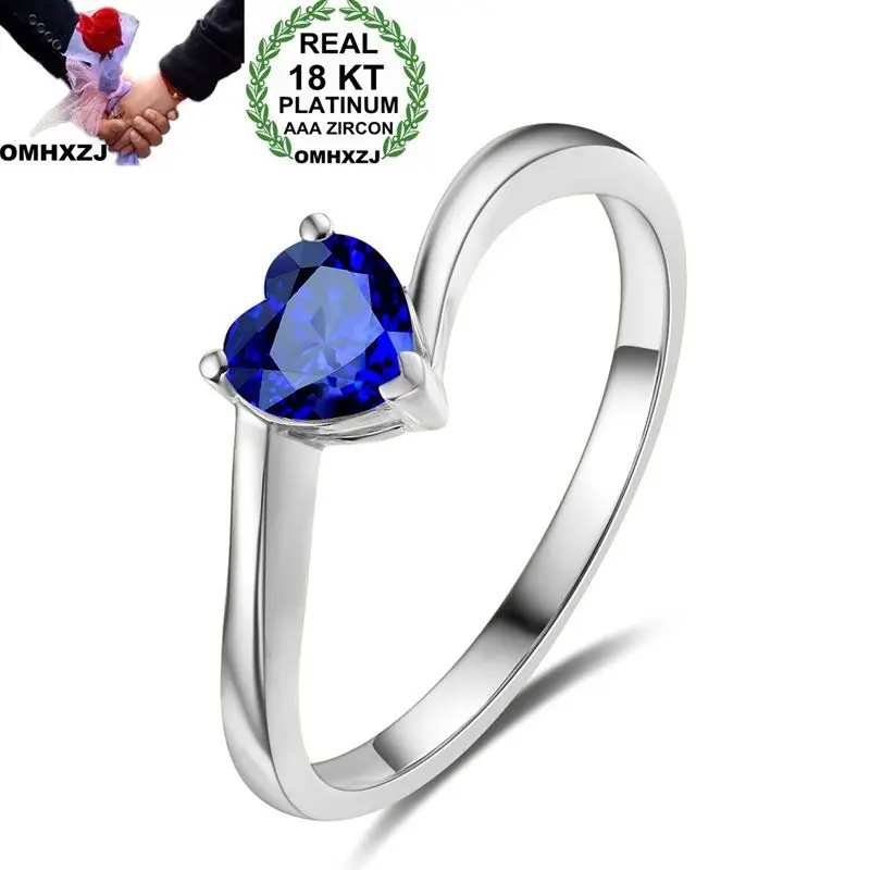 

OMHXZJ Wholesale European Fashion Woman Girl Party Wedding Gift Heart Red Blue AAA Zircon 18KT White Gold Yellow Gold Ring RR476