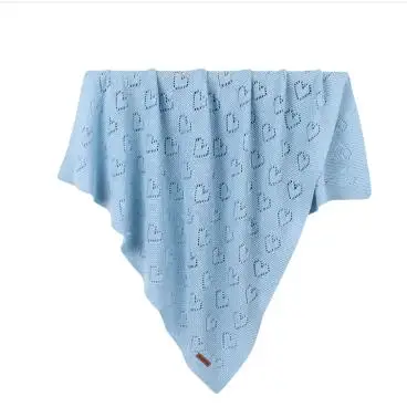82W515 Sky blue Детское одеяло, обертывание, вязаное, для новорожденных, пеленание, сердце, для малышей, корзина, коляска, покрывало одеяла, одеяло для мальчиков и девочек, муслиновая пеленка - Цвет: 82W515 Sky blue