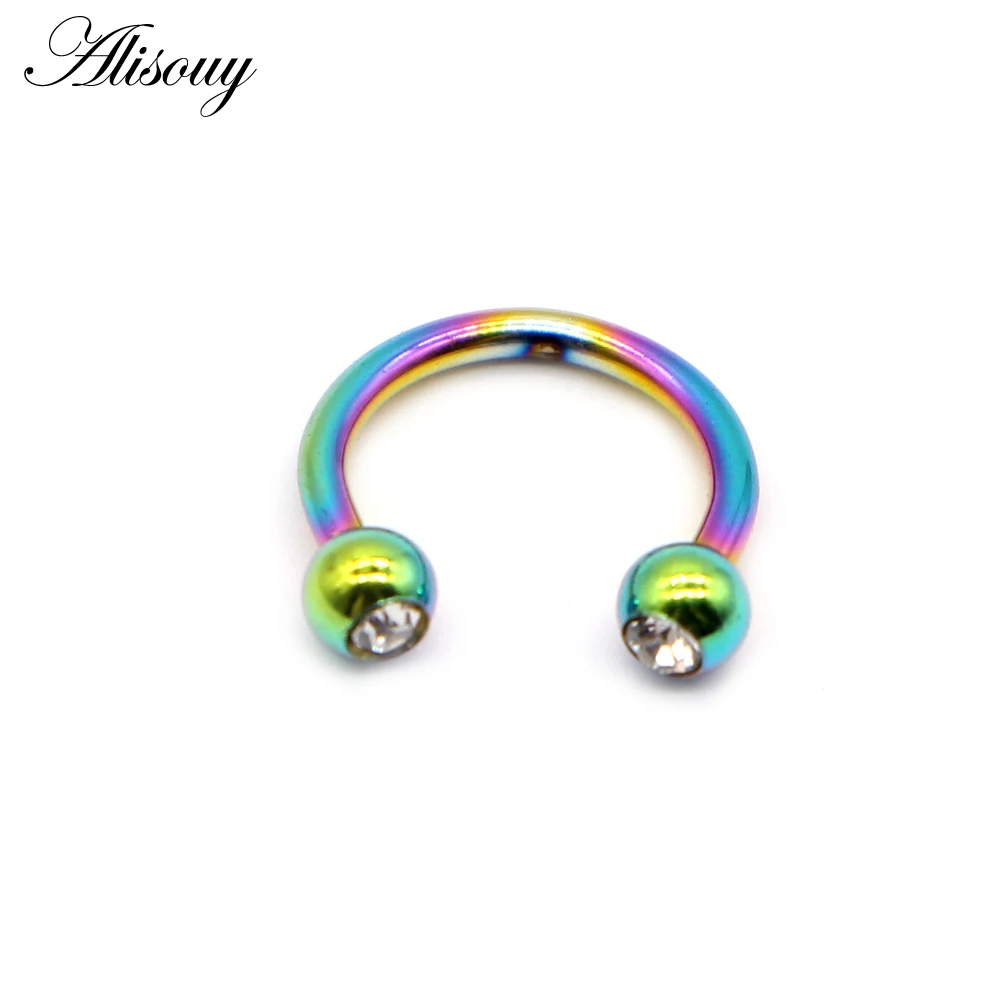 D Colorful Alisouy 1 шт. Нержавеющая сталь кольца кольцо в носу пирсинг поддельные пирсинг Перегородка Clicker номера вешалка для ювелирных изделий - Окраска металла: D Colorful