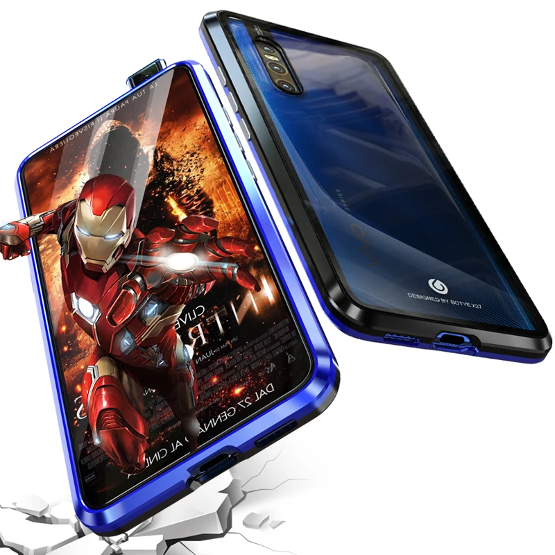 ADKO Luxury Adsorption Magnet Cases for Vivo X27 Metal Case Cover Clear Tempered Glass &amp Aluminum Bumper For Pro |