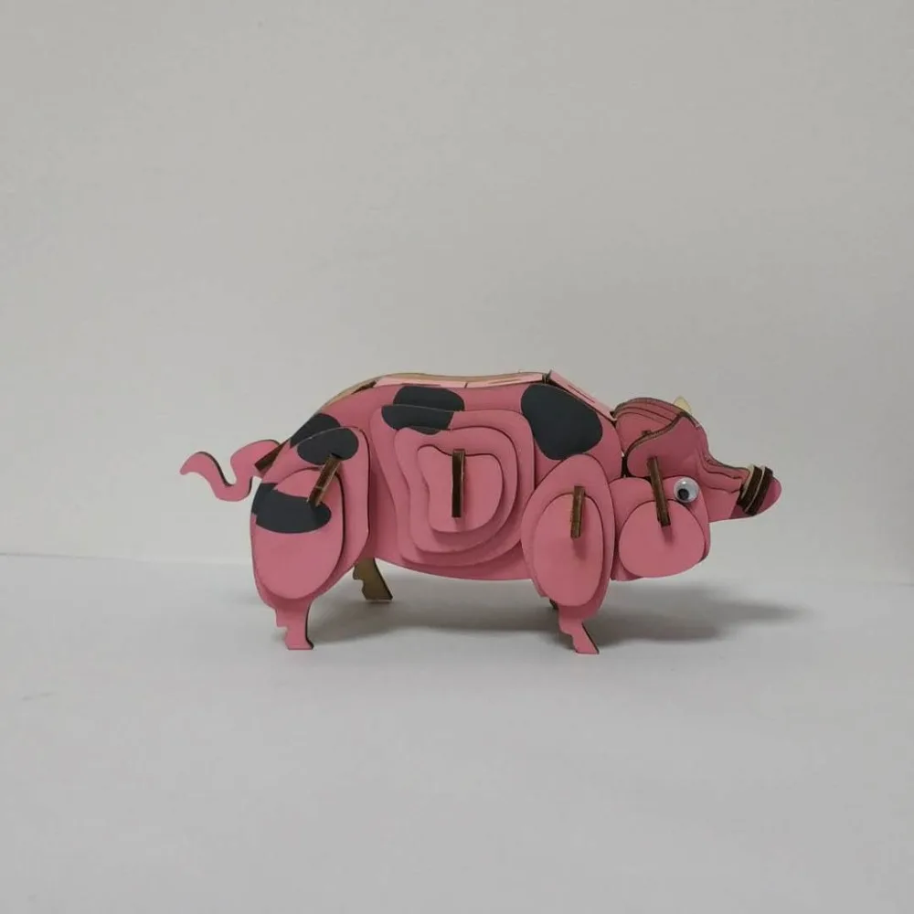 Маленькая розовая свинья лазерной резки 3D модель животного игра деревянная