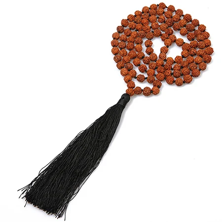 N-B0051-I SHINUSBOHO, классическое ожерелье для мужчин и женщин, бусы из плодов рудракши, завязанные веревкой, Индонезийская прядь, ожерелье для женщин, молитва, кисточка, Длинное колье - Окраска металла: N-B0051-I