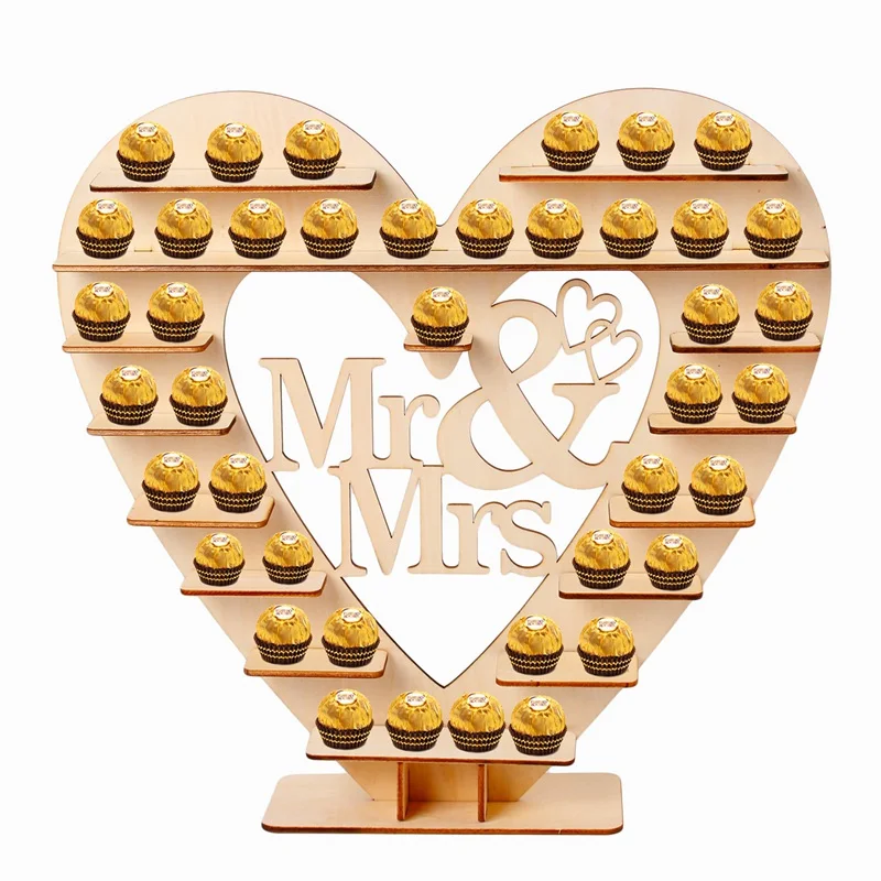 Шоколадный Дисплей Подставка Mr& Mrs деревянные сердца Дерево Свадебный деко День Рождения декорации на свадьбу, вечеринку подарки для гостей свадебный душ