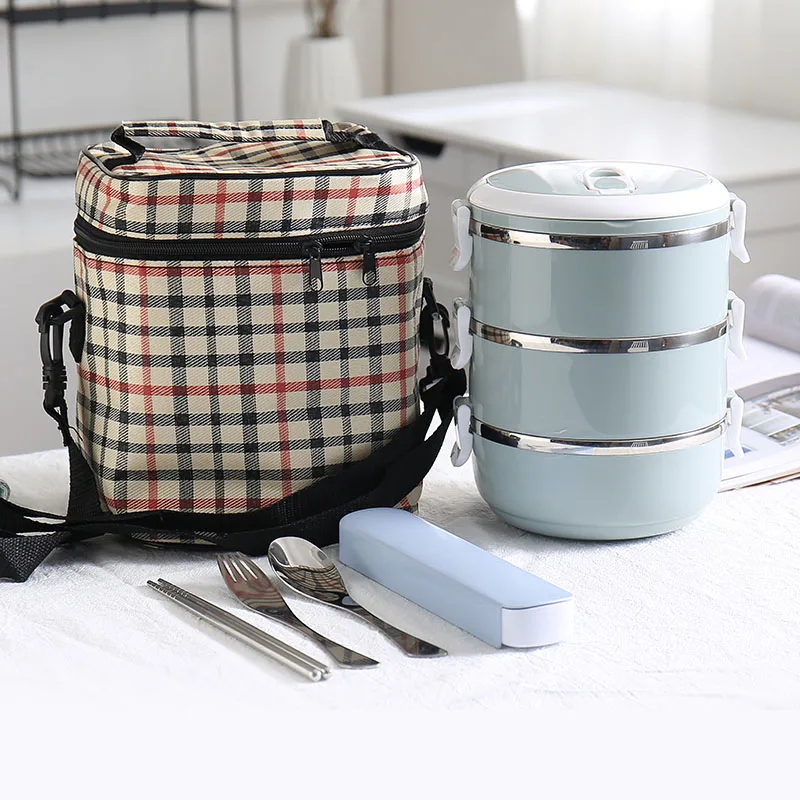 Blue 3 Layer And Bag Детский Взрослый Ланчбокс 304 из нержавеющей стали контейнер для еды термос пластиковый школьный бэнто Ланч-боксы кухонные аксессуары в японском стиле - Цвет: Blue 3 Layer And Bag