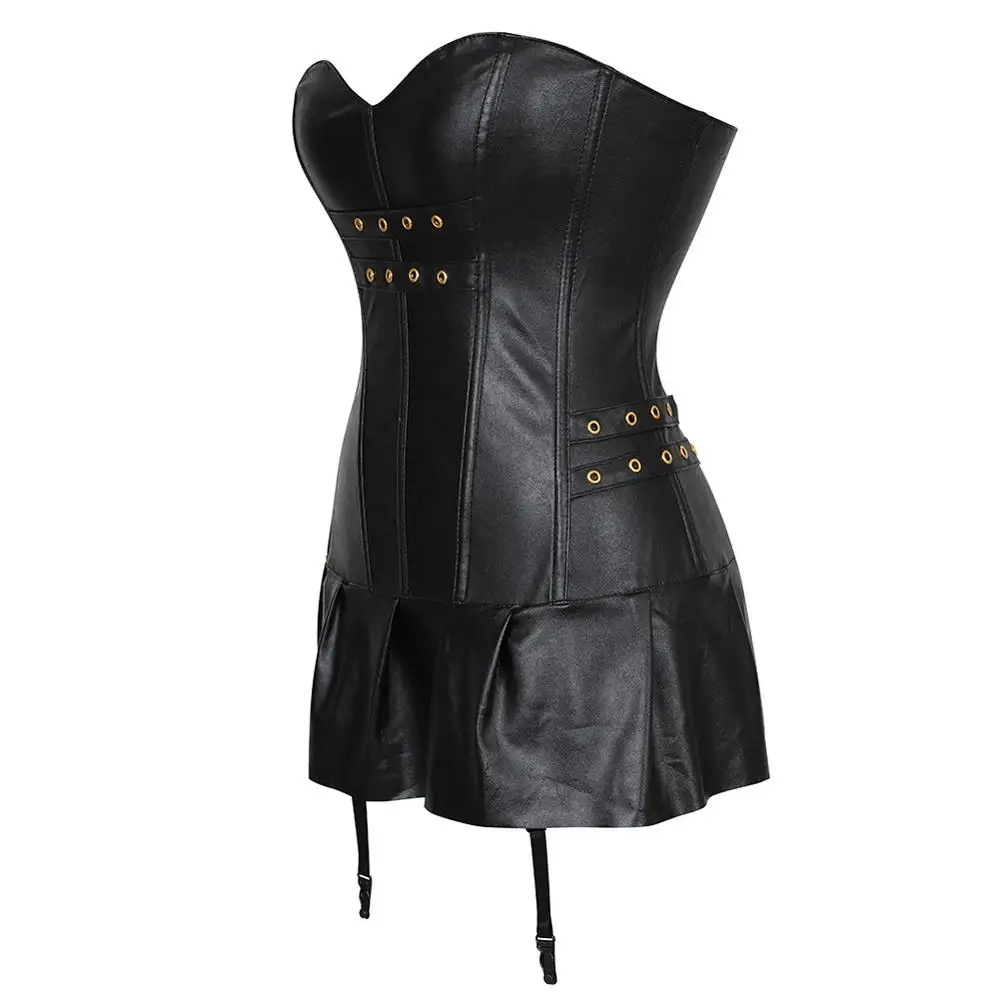 gold color zip Корсет женский из искусственной кожи с пряжками в стиле панк стимпанк сексуальное белье бюстье кожи - Цвет: gold color zip