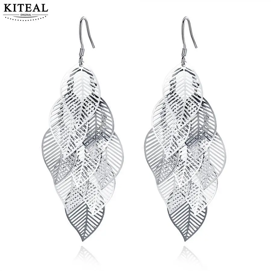 KITEAL 925 Новые Красивые Модные посеребренные Висячие серьги для женщин с листьями