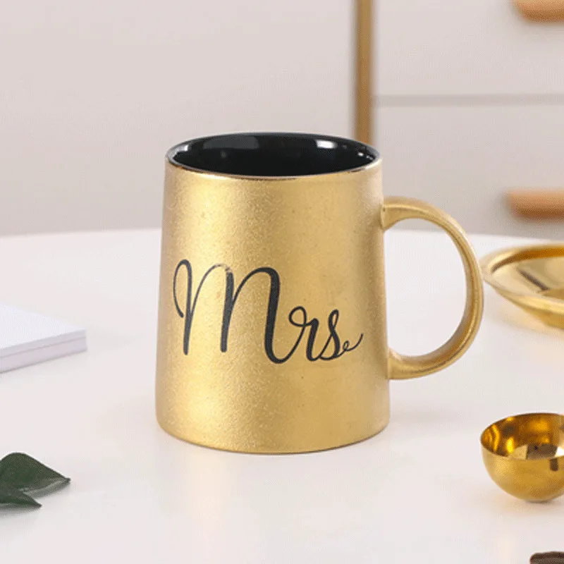 Mrs Cup Золотая Матирующая керамическая кружка для сока позолоченный кофе чай МОРИНГ чашка молока ложка крышка набор Волшебный подарок для пары кружка для путешествий 1 шт - Цвет: Mrs Cup