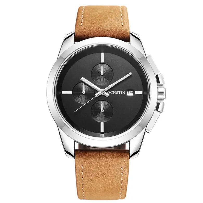 Silver Black 059A OCHSTIN мужские часы лучший бренд класса люкс мужские кожаные водонепроницаемые спортивные Кварцевые Хронограф военные наручные часы Мужские часы montre - Цвет: Silver Black 059A