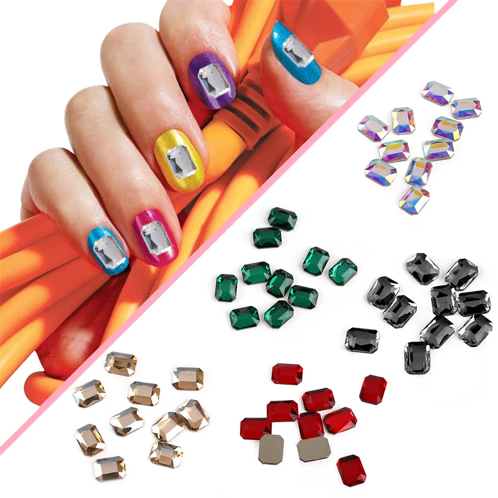 10 шт. Стразы для ногтей прямоугольная плоская задняя часть Кристальные блестящие