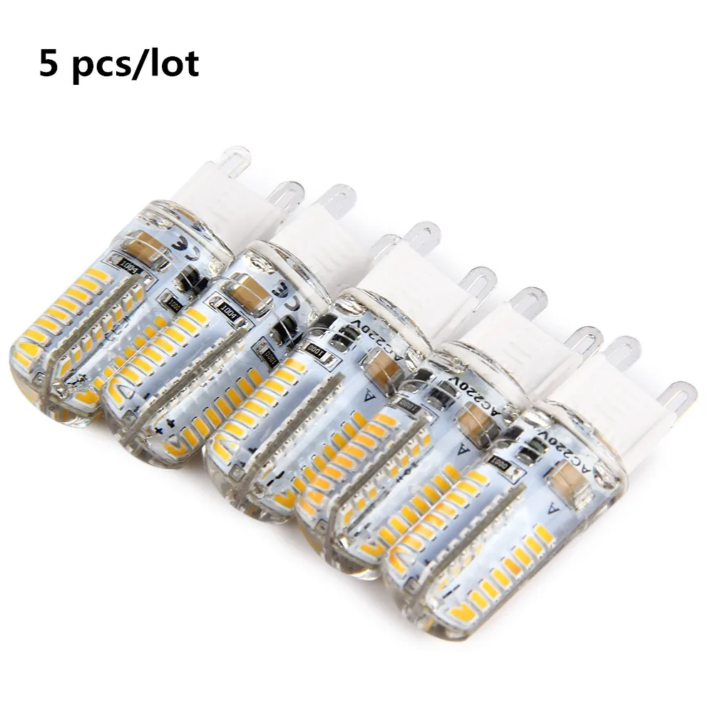 5 шт./лот Мини G9 Светодиодная лампа AC 220v 6W 64pcs Led SMD 3014 с силиконовым корпусом теплый