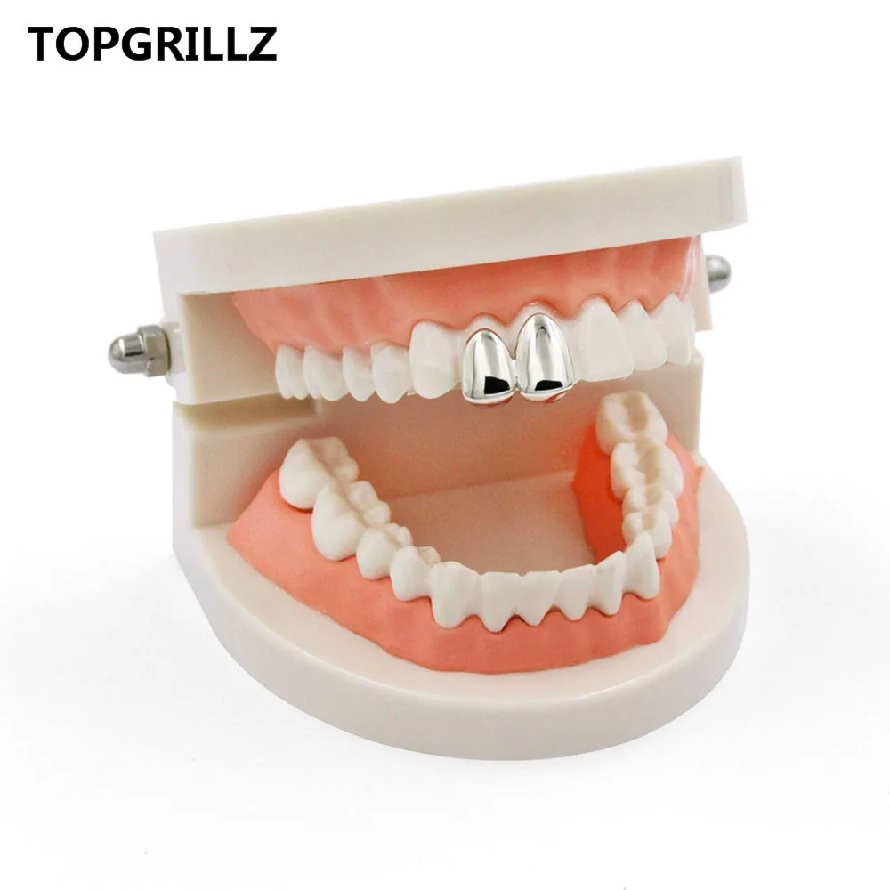TOPGRILLZ двойные шапки, желтое золото, цвет, покрытие Grillz Canine Plain, два зубца, правый верх, один колпачок, грили