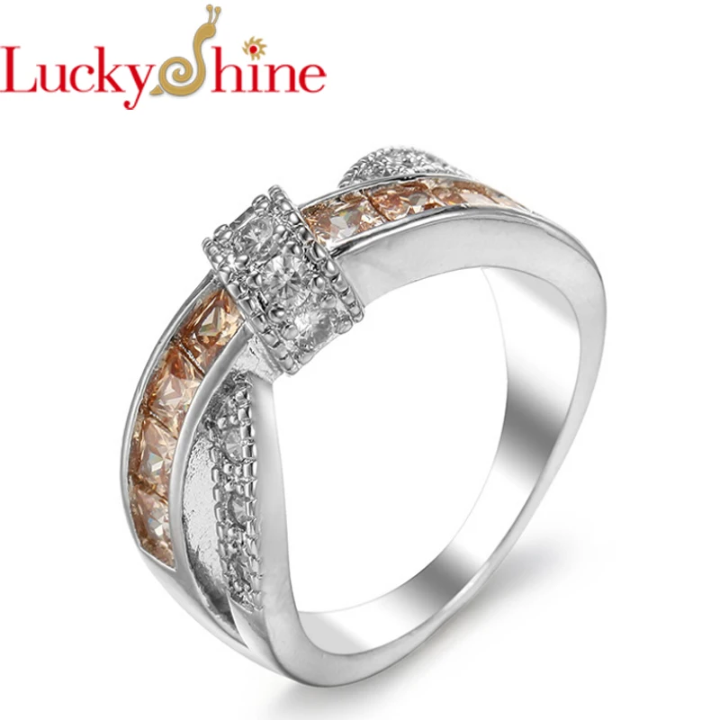

Promotion Jewelry Luckyshine Excellent Round Fire Morganite Silver Plated Wedding Rings Russia USA Holiday Australia Rings r0044
