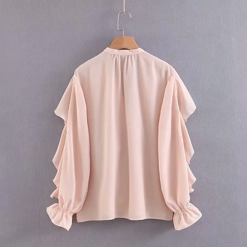 Уличная одежда однотонные Блузы с оборками Blusa Xl45 2088 топ в европейском и