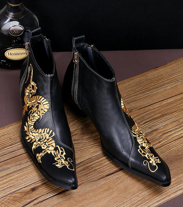 

Men Fashion Pointed Toe Leather Shoes Nightclub Wedding Boots 2019 New Design