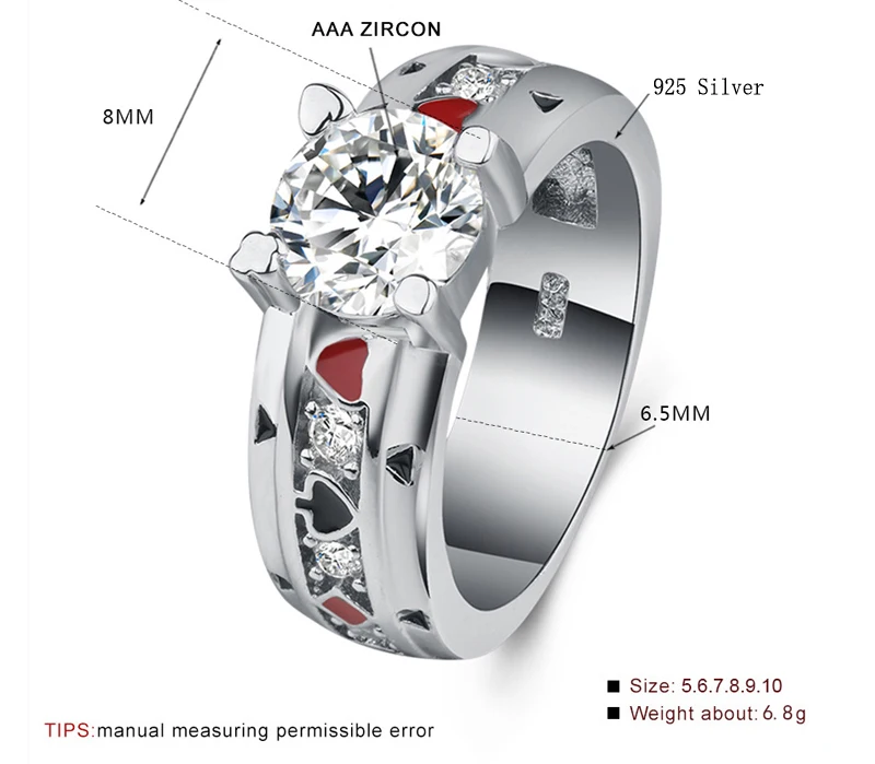 Yanleyu Luxury 2CT 8MM Cubic Zircon Solitaire Ring Solid 925 Sterling Silver Wedding Rings for Women Engagement Jewelry PR014 | Украшения и