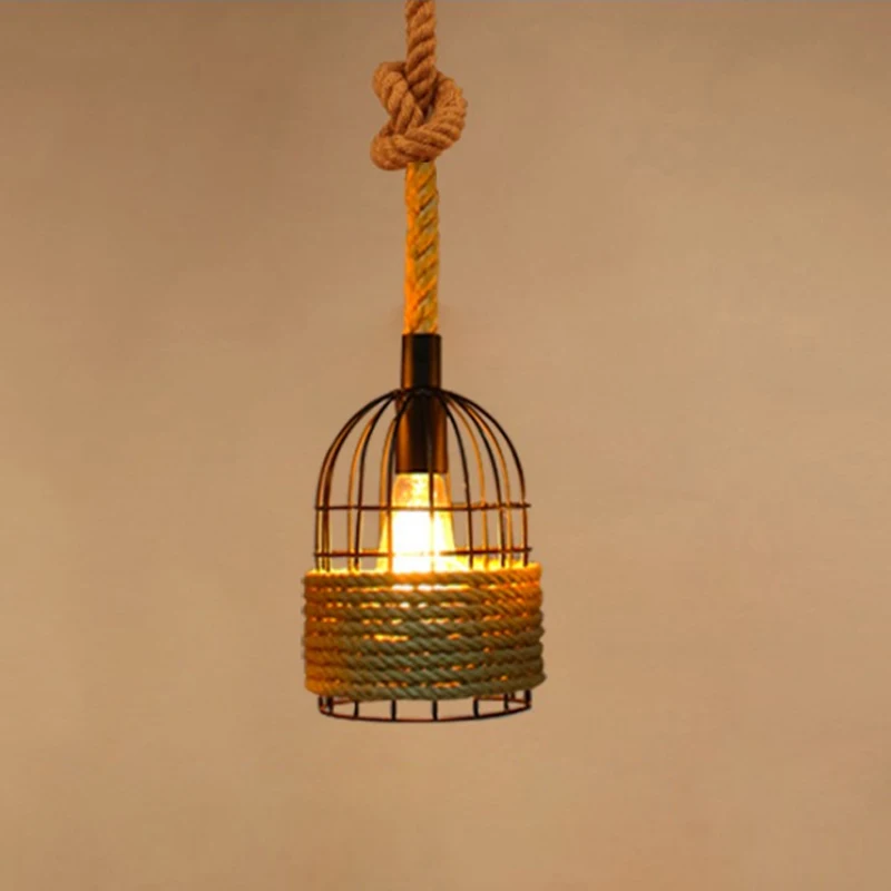 Винтажная Подвесная лампа E27 в стиле индастриал пеньковая веревка для